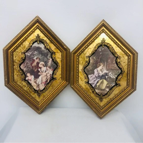 Vintage Gold Wood Glass Framed Prints Baroque Victorian - Picture 1 of 16